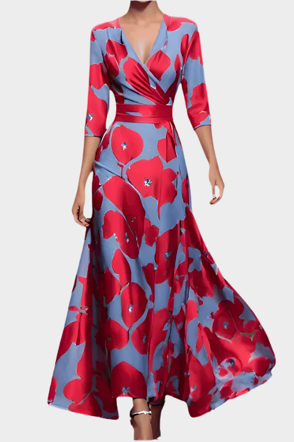 Robe longue fleurie avec col en V