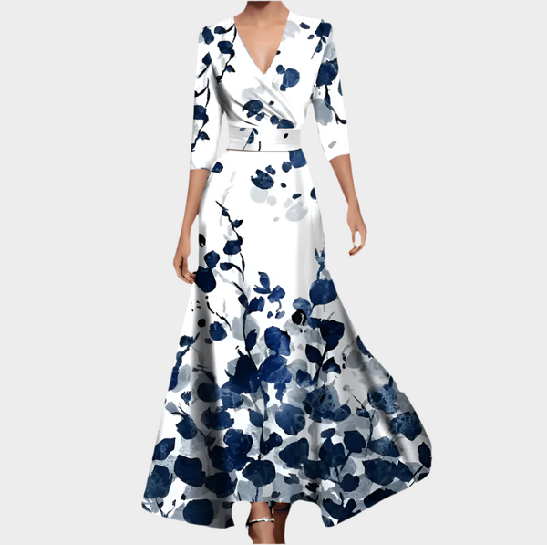 Robe longue fleurie avec col en V