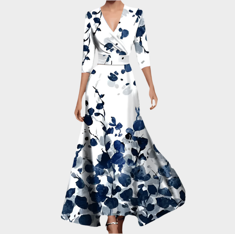Robe longue fleurie avec col en V