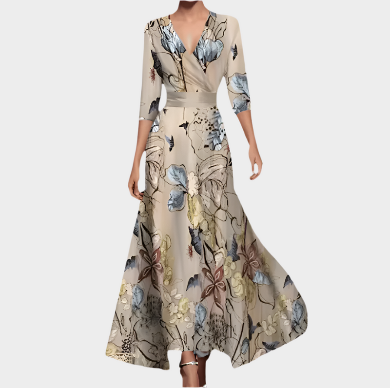 Robe longue fleurie avec col en V