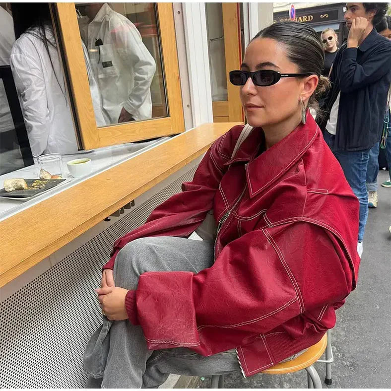 Faye™ - Veste en cuir surdimensionnée