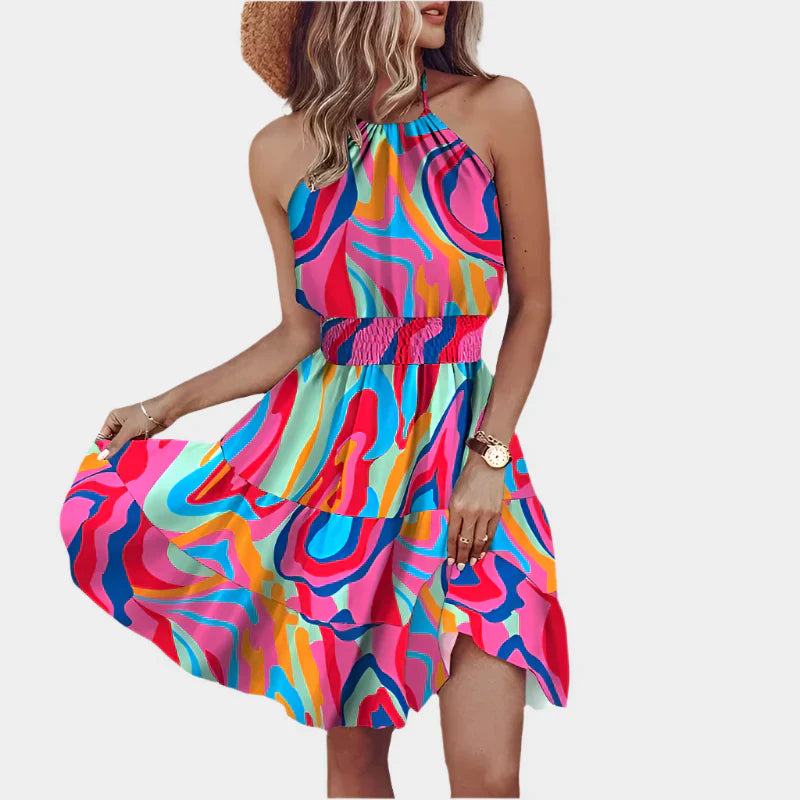 Robe Mini Sexy avec Motif Irrégulier et Design Dos Nu