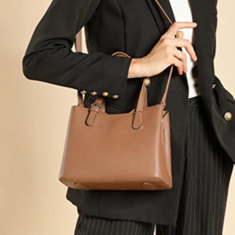 Aria™ - Sac à épaule en cuir véritable de vache à 3 couches