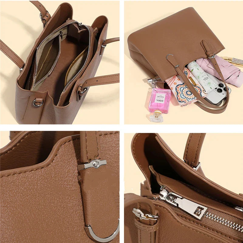 Aria™ - Sac à épaule en cuir véritable de vache à 3 couches