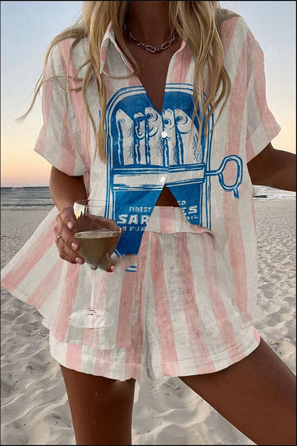 Silava™ | Ensemble court en lin avec imprimé sardine