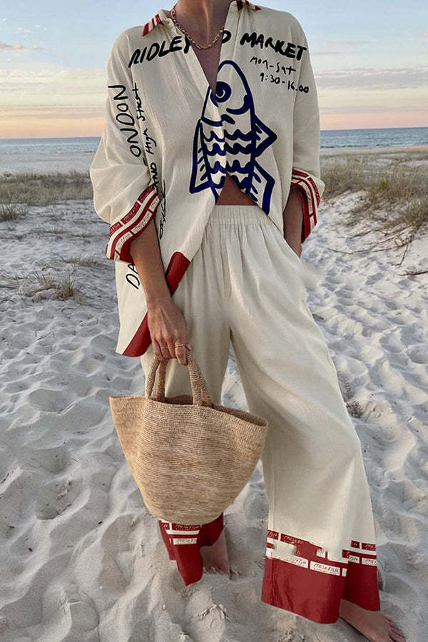 Rounelle™ | Ensemble complet de linge avec imprimé de poissons bleus