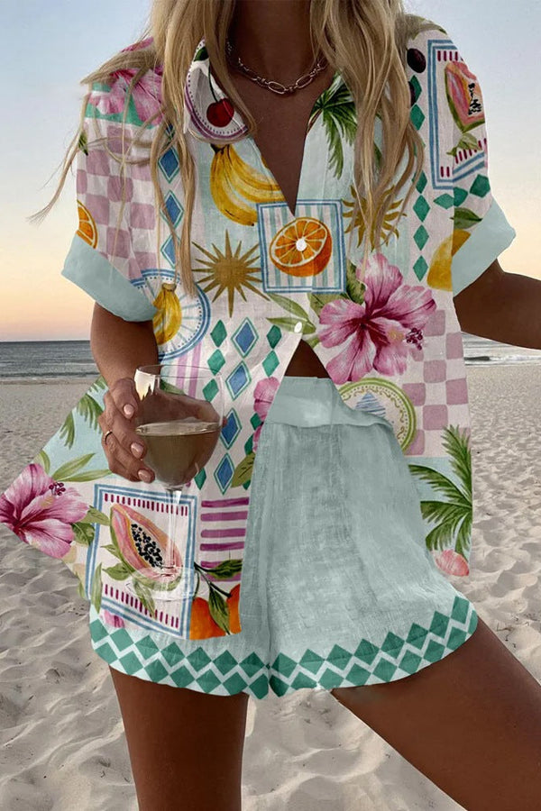 Maevin™ | Ensemble court en lin avec imprimé fruité