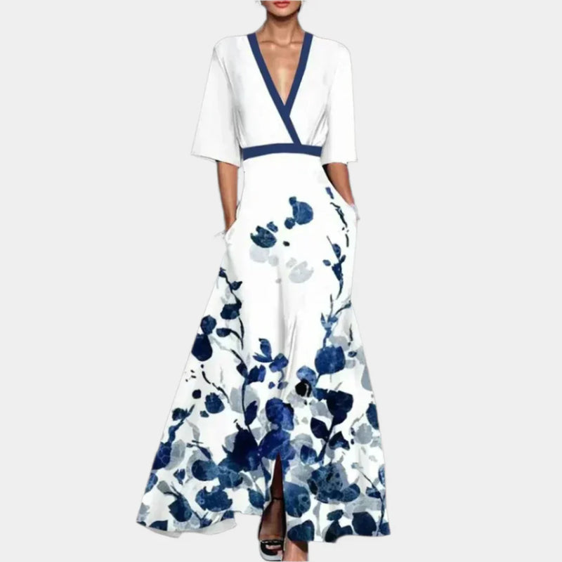 Robe fleurie avec col en V