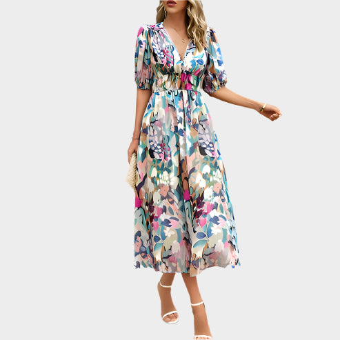 Robe midi élégante avec manches bouffantes