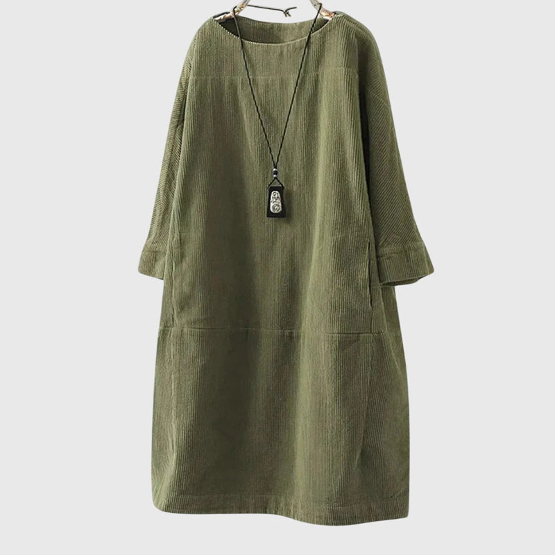 Grace | Robe midi décontractée en velours côtelé