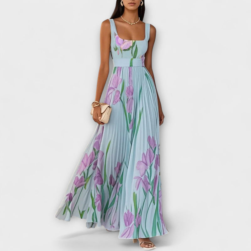 Penelope™ | Robe longue en chiffon avec fleurs plissées