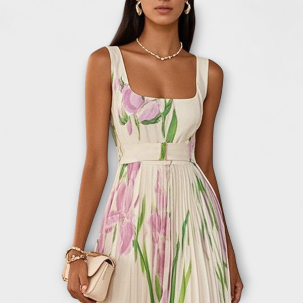Penelope™ | Robe longue en chiffon avec fleurs plissées