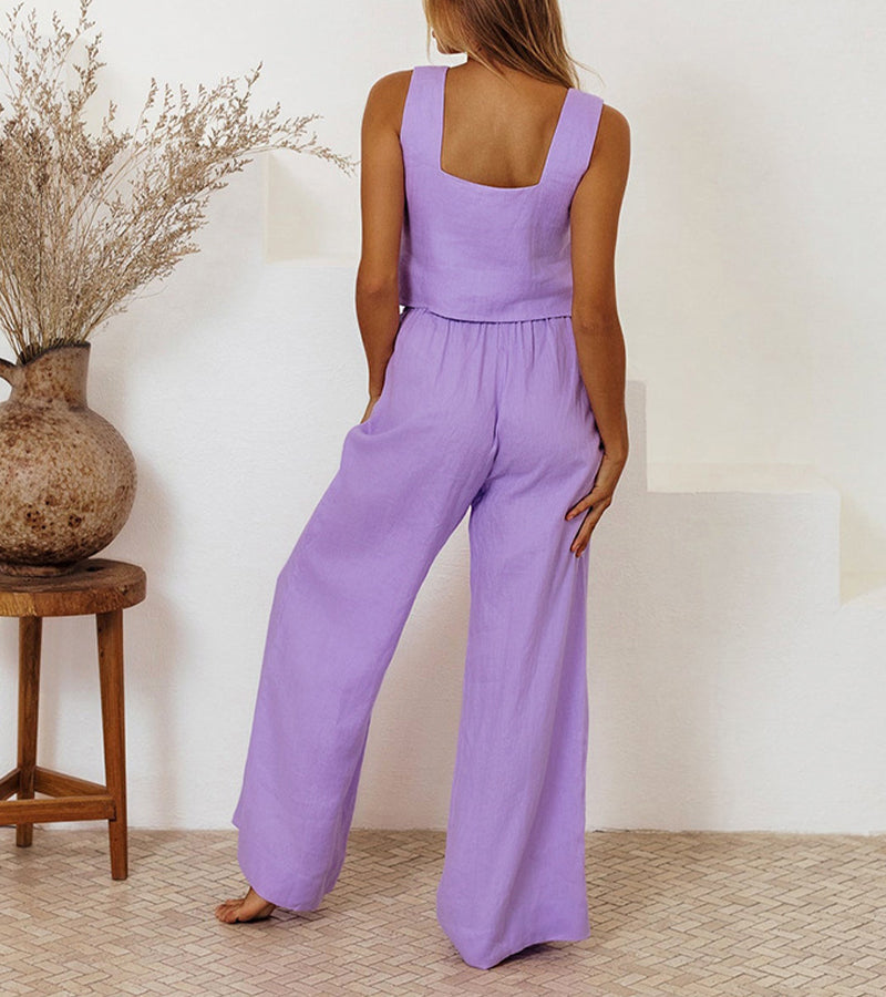 Evelyne | Ensemble Haut Minimaliste de Luxe & Pantalon Large