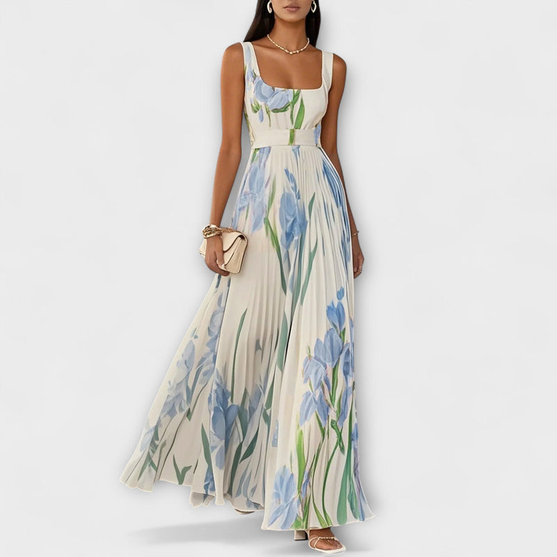 Penelope™ | Robe longue en chiffon avec fleurs plissées