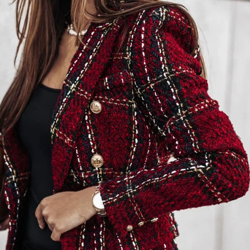 Avery™ - Blazer Print à Carreaux Moderne à Double Boutonnage pour le Printemps