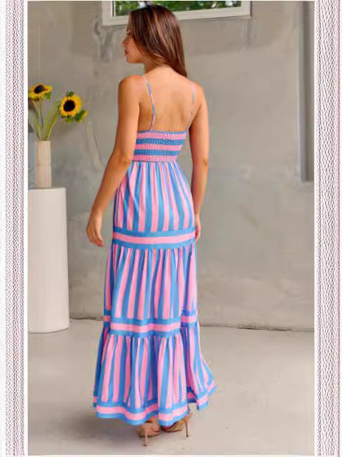 Robe Maxi Ambiance Côtière – Confort & Couleur en Un