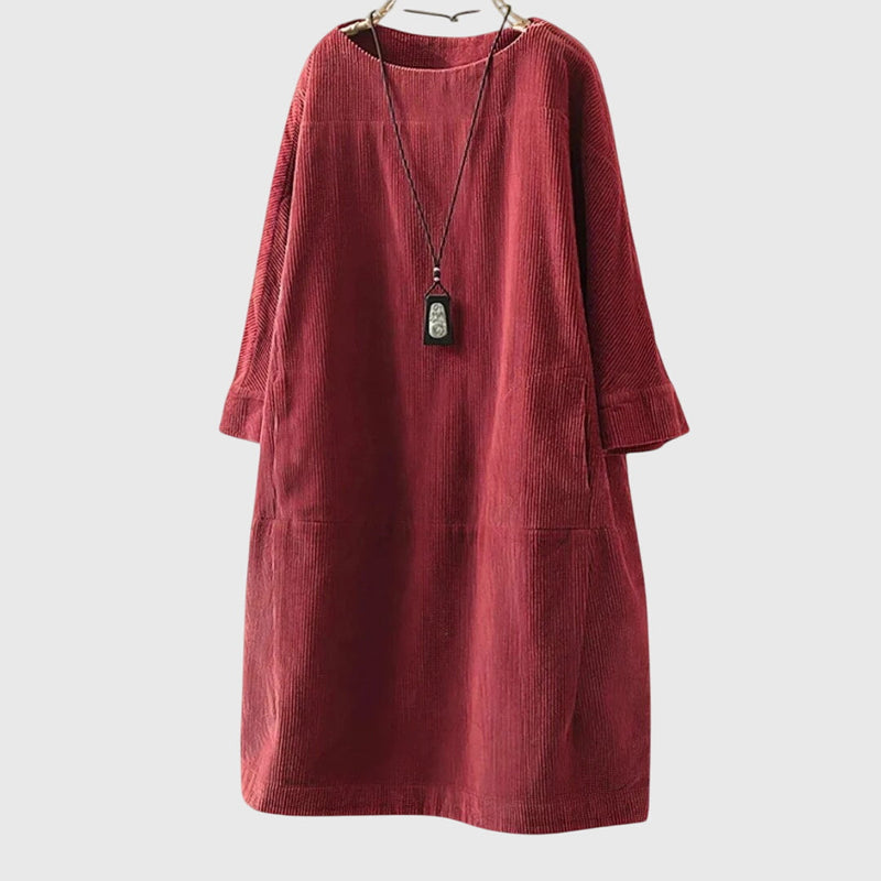 Grace | Robe midi décontractée en velours côtelé