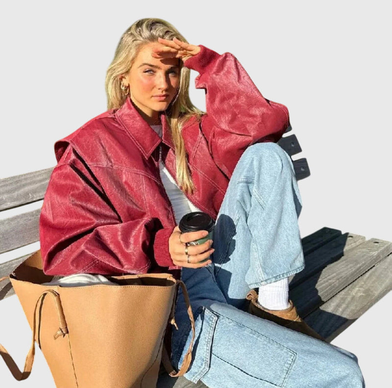 Faye™ - Veste en cuir surdimensionnée