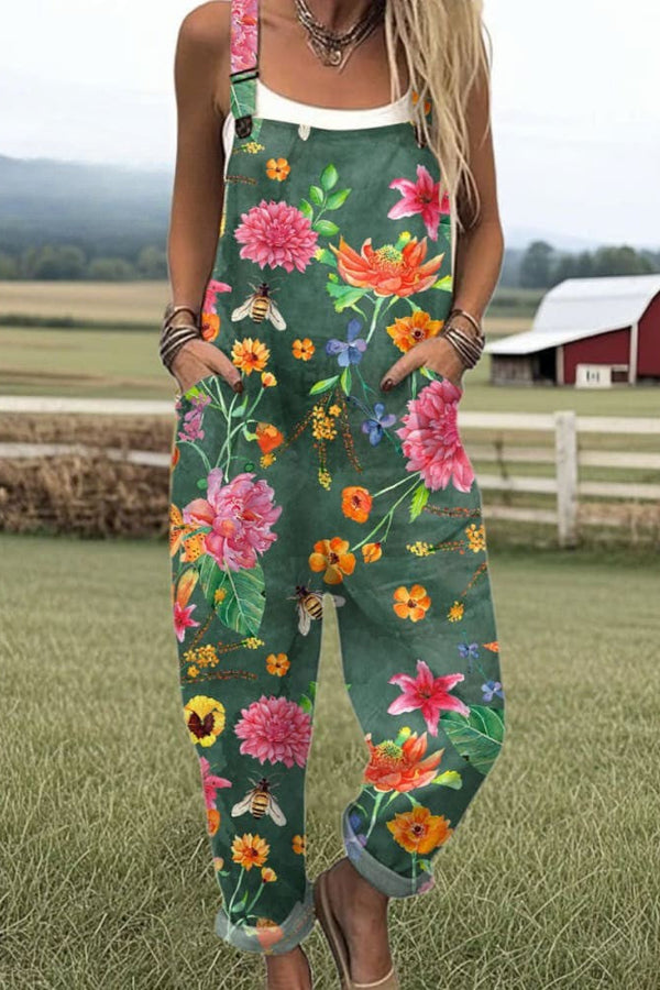 Combinaison pour femme - motif floral vintage, pantalon à jambes larges pour confort et style