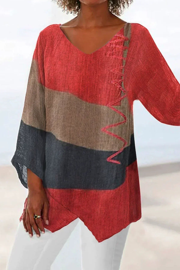 Helene | Haut élégant à col en V avec blocs de couleur