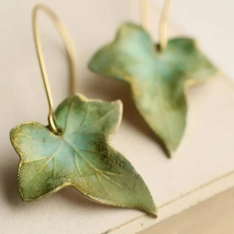 Boucles d'oreilles feuille verte antique | Or