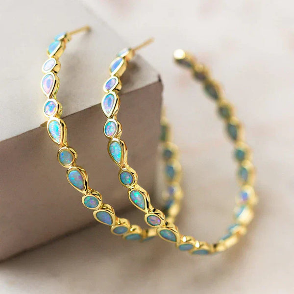 Boucles d'oreilles en opale cercle doré antique