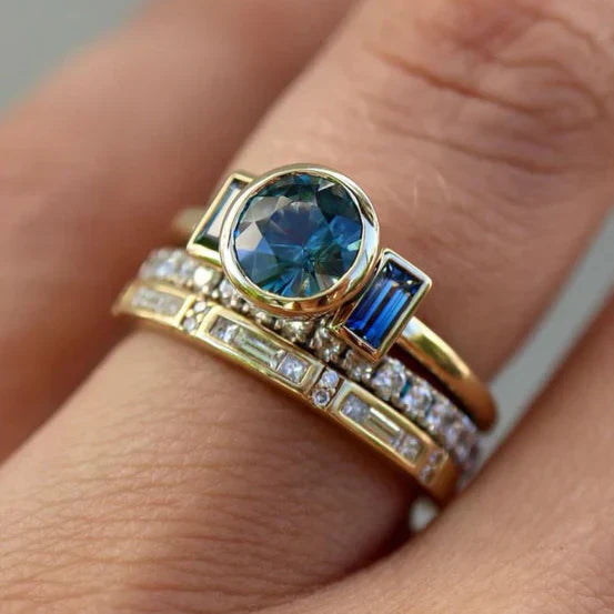 Ensemble de bagues élégantes bleu antique | Or