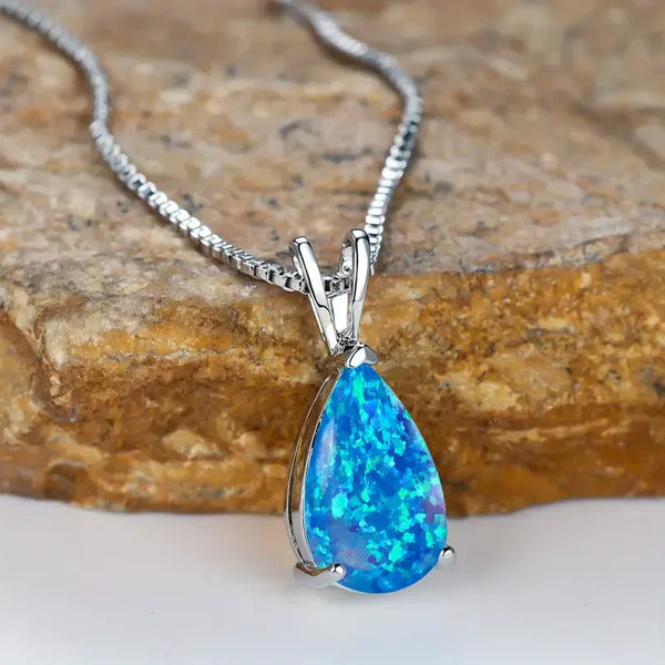 Collier Goutte d'Opale Azur | Or Blanc