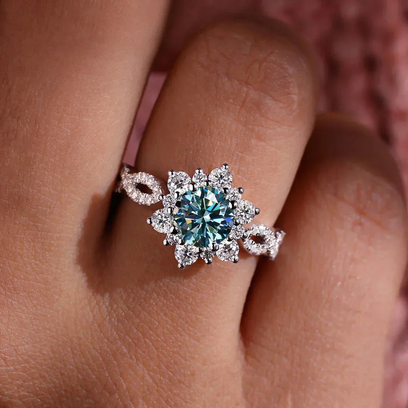 Bague Fleur Turquoise Cristal | Or Blanc