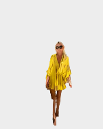 Robe courte avec taille haute et col en V