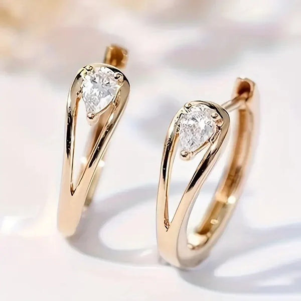 Boucles d'oreilles goutte dorée en zircone exquises | Or