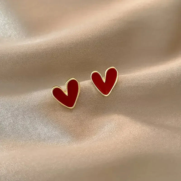 Boucles d'oreilles cœur rouge antique en or | Or