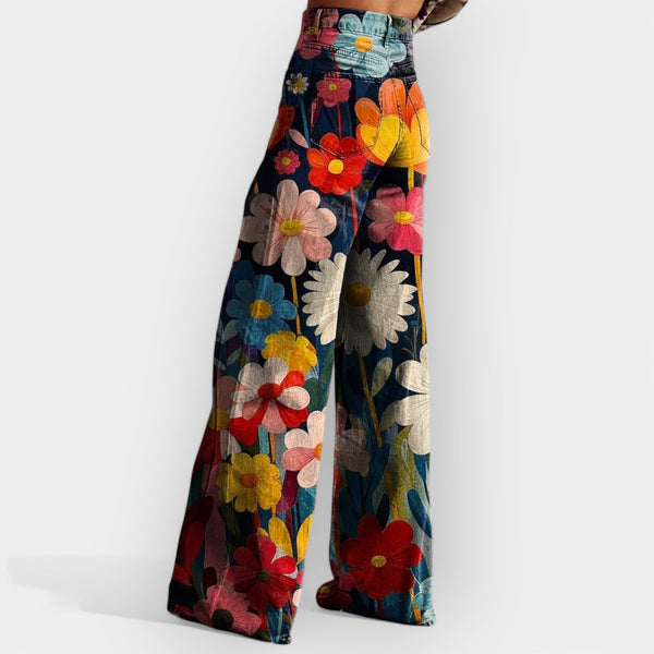 Pantalon floral à jambes larges
