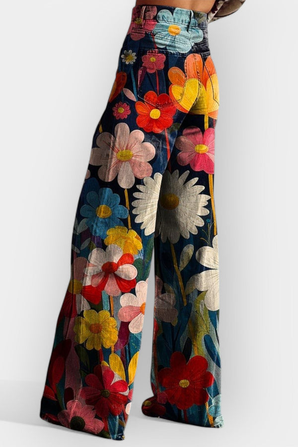 Pantalon floral à jambes larges