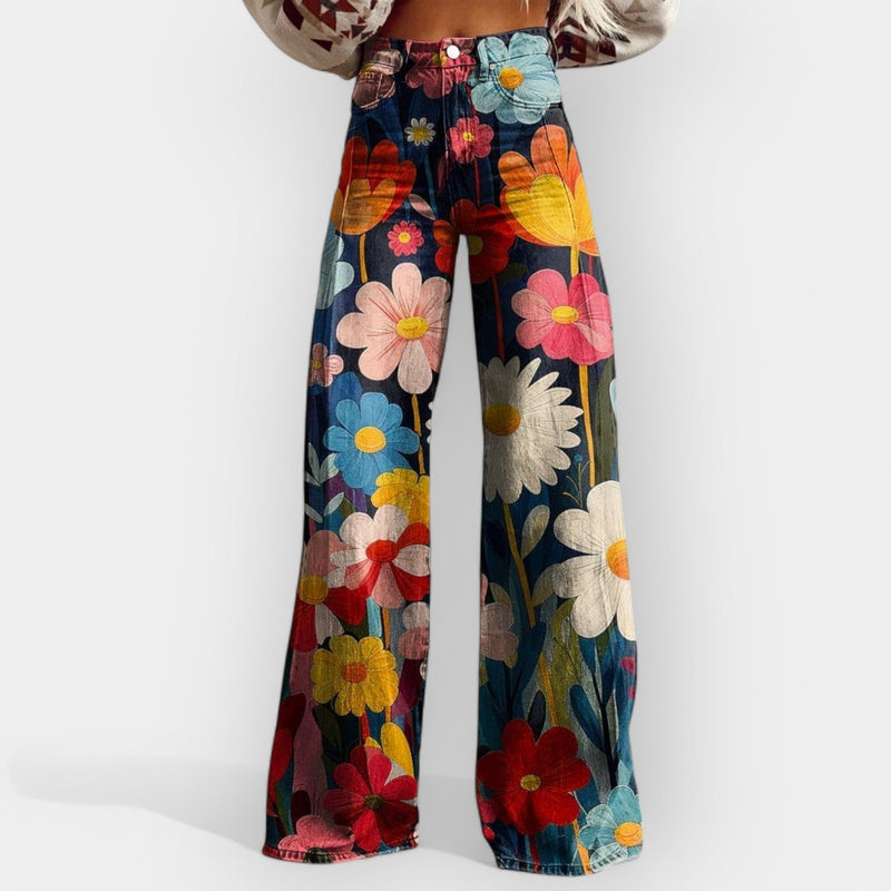 Pantalon floral à jambes larges