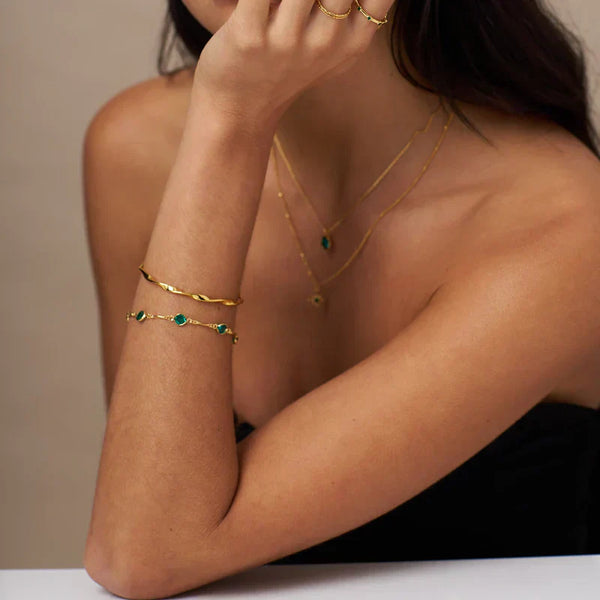Bracelet chaîne maillon émeraude | Or