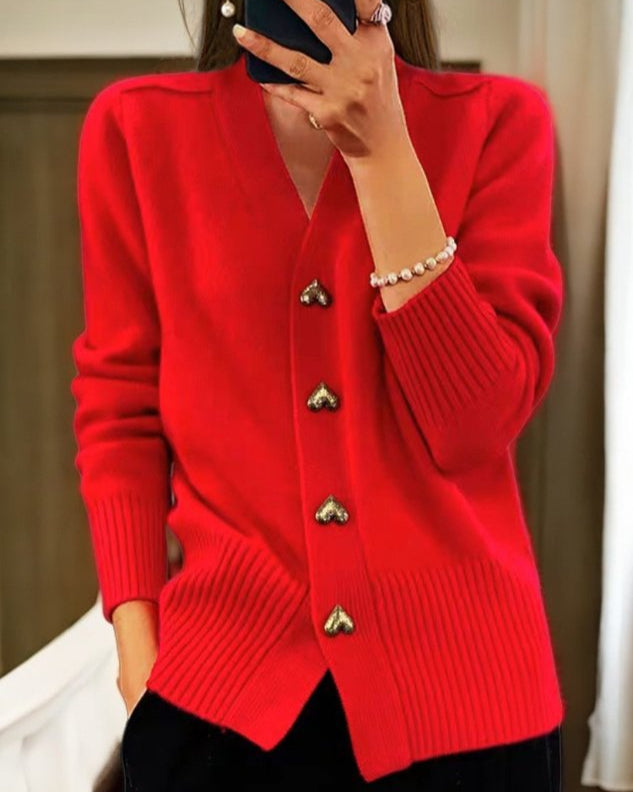 Chasie | Cardigan élégant à boutons en forme de cœur